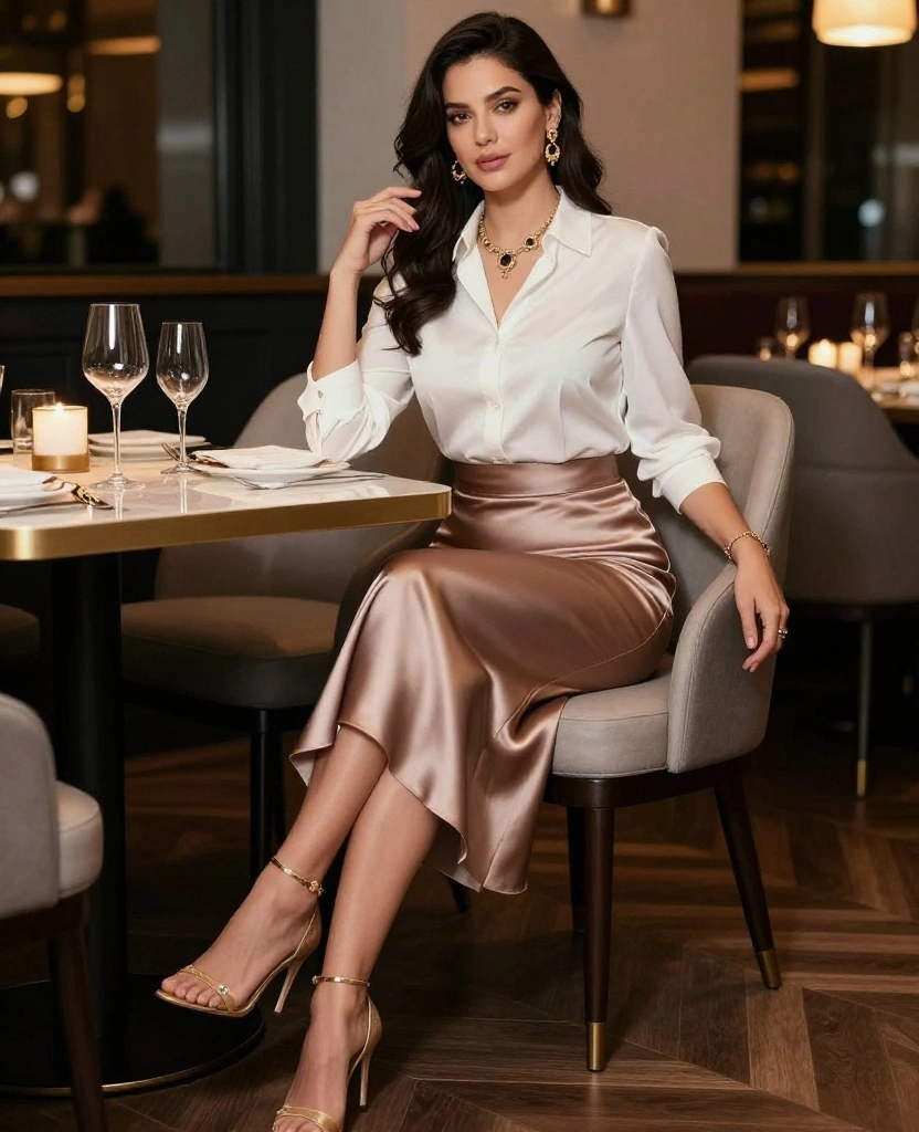 30 Chic Skirt Outfit Ideas to Elevate Your Style for Every Occasion - 24. Elegant Evening Look with a Satin Skirt 1