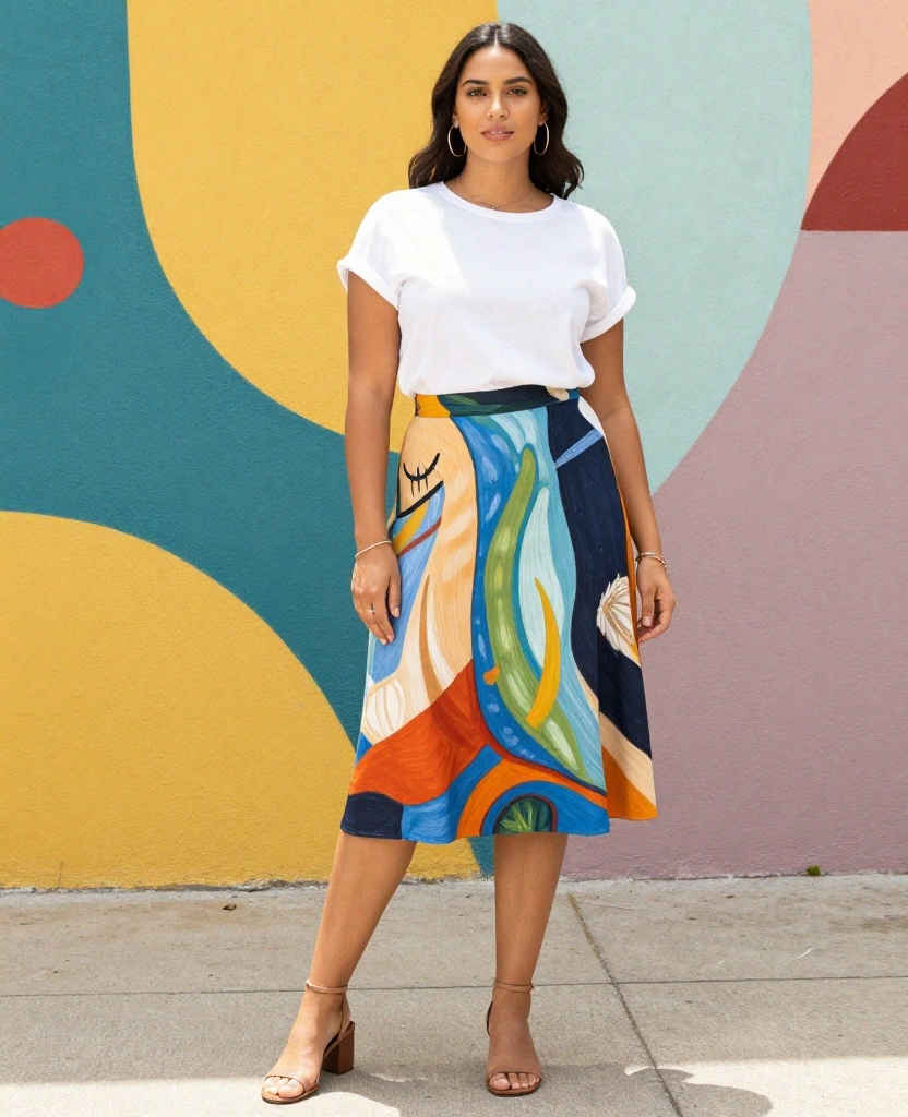 30 Chic Skirt Outfit Ideas to Elevate Your Style for Every Occasion - 27. Artistic Flair with a Hand-Painted Skirt 1