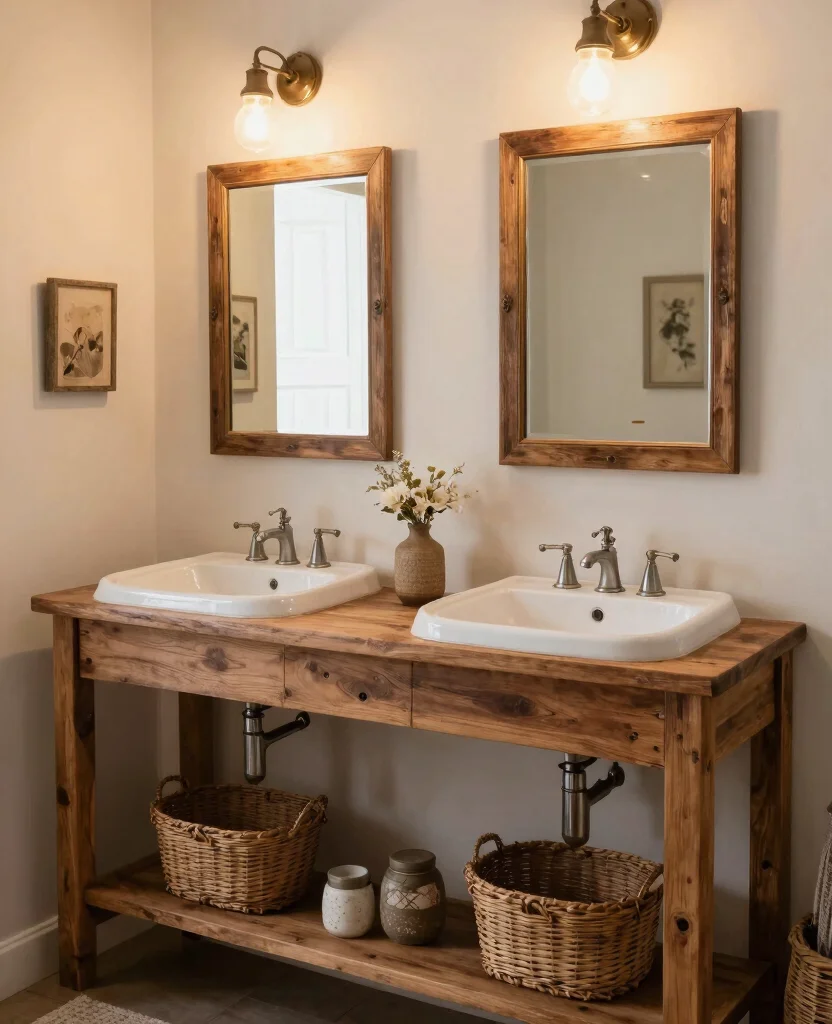Charming Rustic Bathroom Sink Ideas to Transform Your Space into a Cozy Retreat - 5. Double Vanity Sinks: Functional Rustic Charm 1