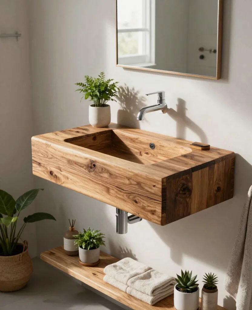 Charming Rustic Bathroom Sink Ideas to Transform Your Space into a Cozy Retreat - 7. Floating Sinks: Modern Rustic Elegance 1