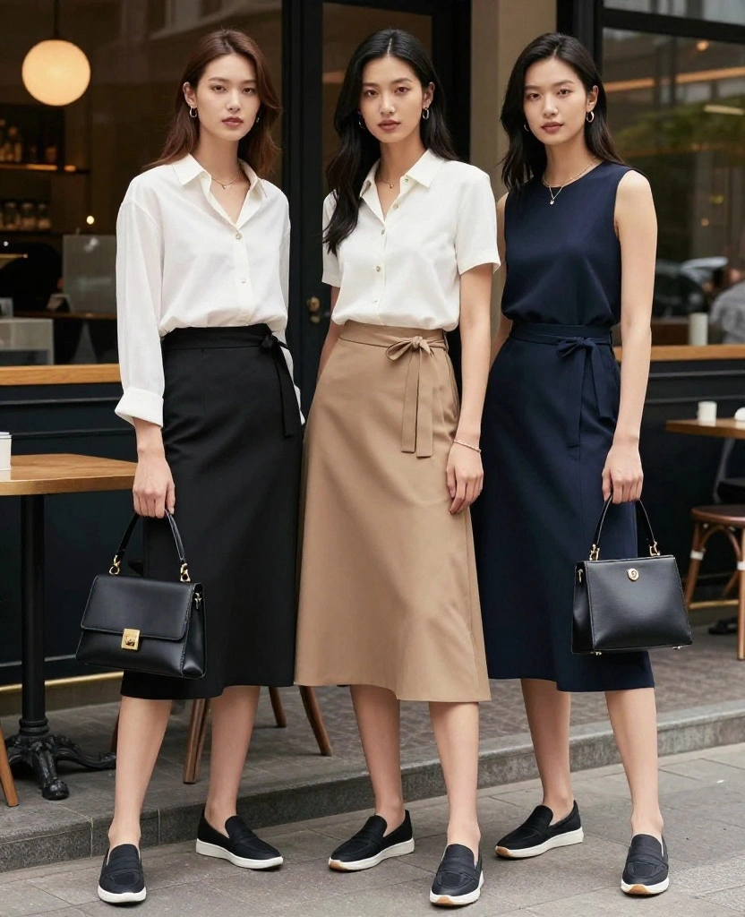 Chic Ways to Style a Skirt with Sneakers for Effortless Everyday Glam - 3. Elegant Midi Skirt with Sleek Slip-On Sneakers 1