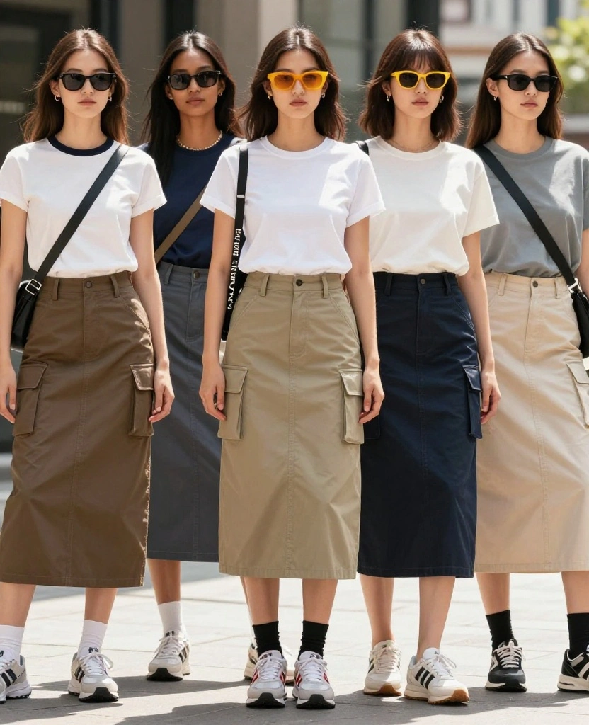 Chic Ways to Style a Skirt with Sneakers for Effortless Everyday Glam - 7. Utility Skirt with Retro Sneakers 1