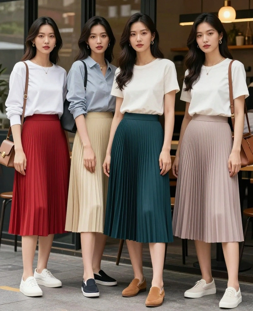 Chic Ways to Style a Skirt with Sneakers for Effortless Everyday Glam - 8. Pleated Skirt with Stylish Slip-On Sneakers 1