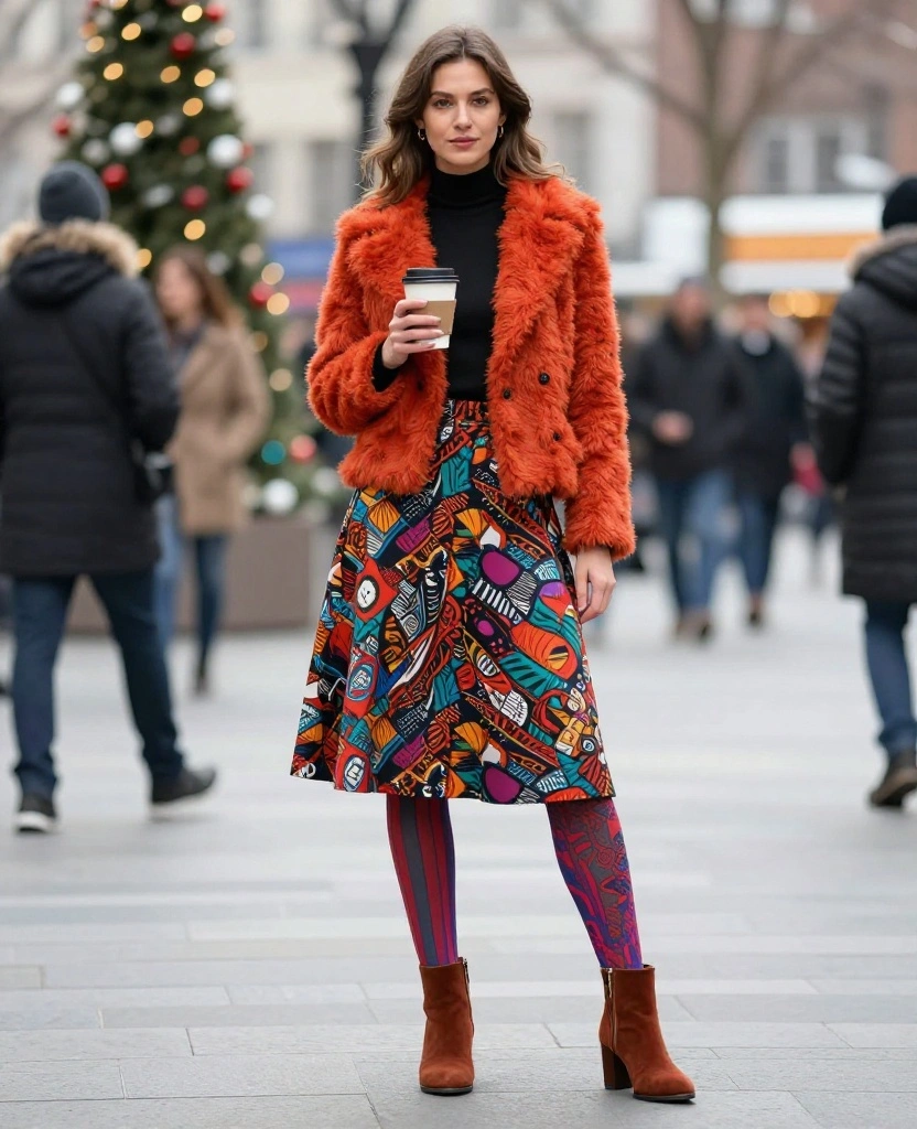 Effortlessly Chic: Style Your Skirt with Tights for the Perfect Winter Look - 2. Bold Patterns for a Standout Look 1