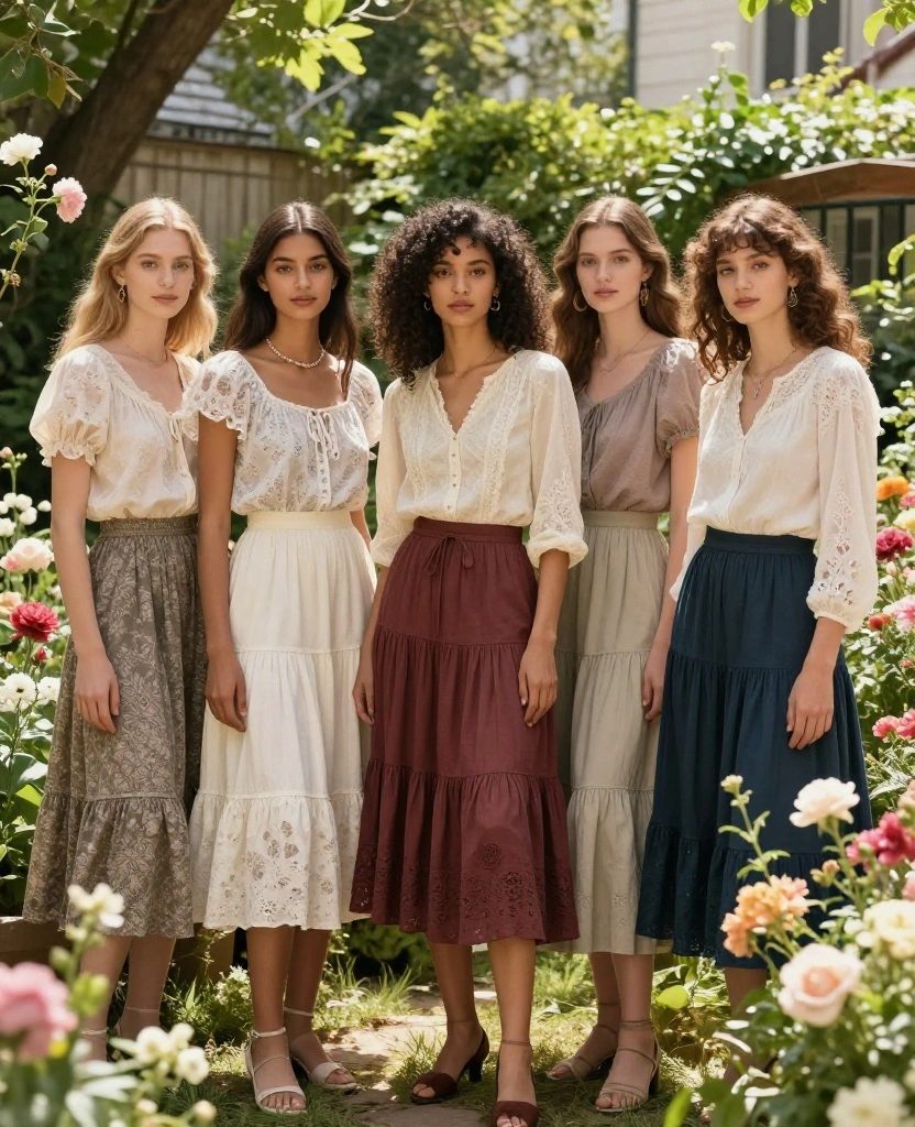 Explore the Hottest Skirt and Top Styles to Elevate Your Fashion Game This Season - 5. Tiered Skirts with Vintage Blouses 1