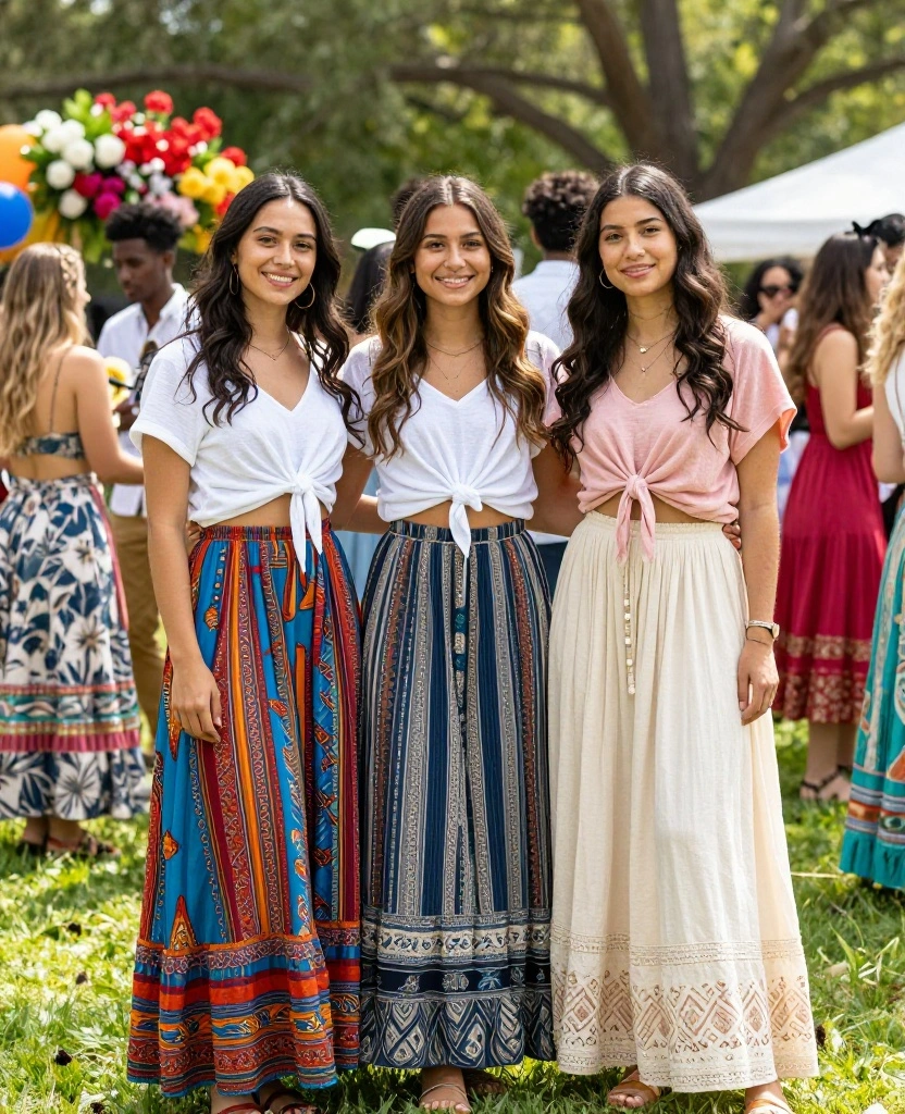 Stylish Skirt Graduation Outfit Ideas to Celebrate Your Big Day in Style - 4. Boho-Chic Maxi Skirt with a Knotted Tee 1
