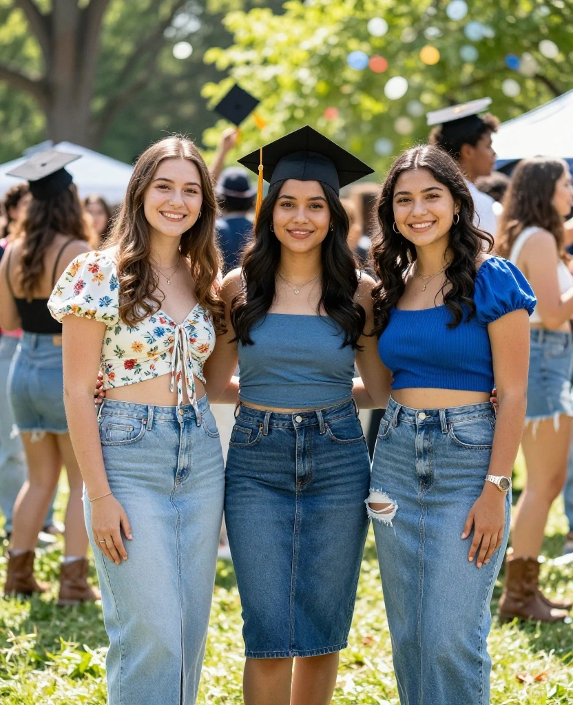 Stylish Skirt Graduation Outfit Ideas to Celebrate Your Big Day in Style - 6. Denim Skirt with a Stylish Crop Top 1