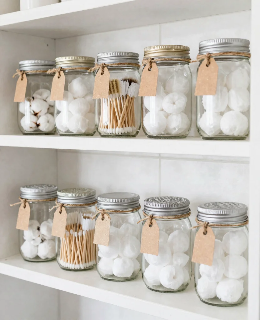 Transform Your Bathroom with Dollar Store DIY Decor: Wall Art & Organizing Ideas! - 2. Upcycle Mason Jars for Chic Storage Solutions 1