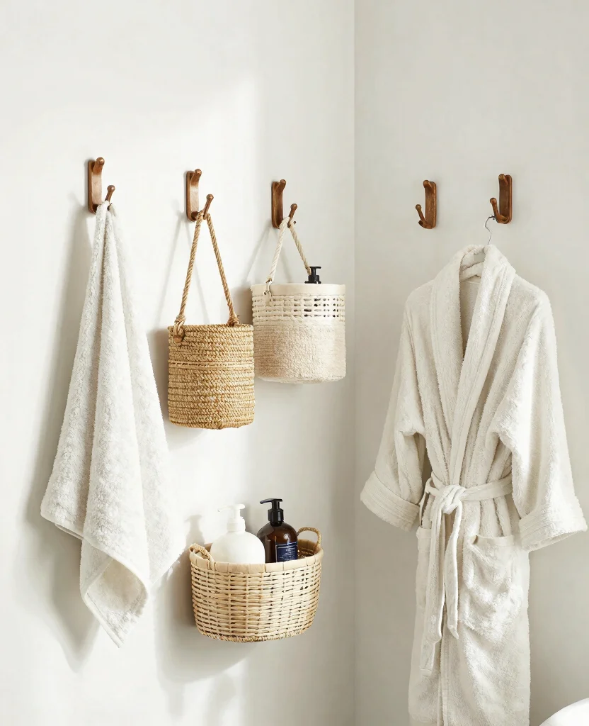 Transform Your Bathroom with Dollar Store DIY Decor: Wall Art & Organizing Ideas! - 4. Utilize Hooks and Baskets for Smart Organization 1