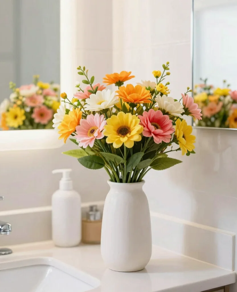 Transform Your Bathroom with Dollar Store DIY Decor: Wall Art & Organizing Ideas! - 9. Floral Arrangements with Dollar Store Flowers 1