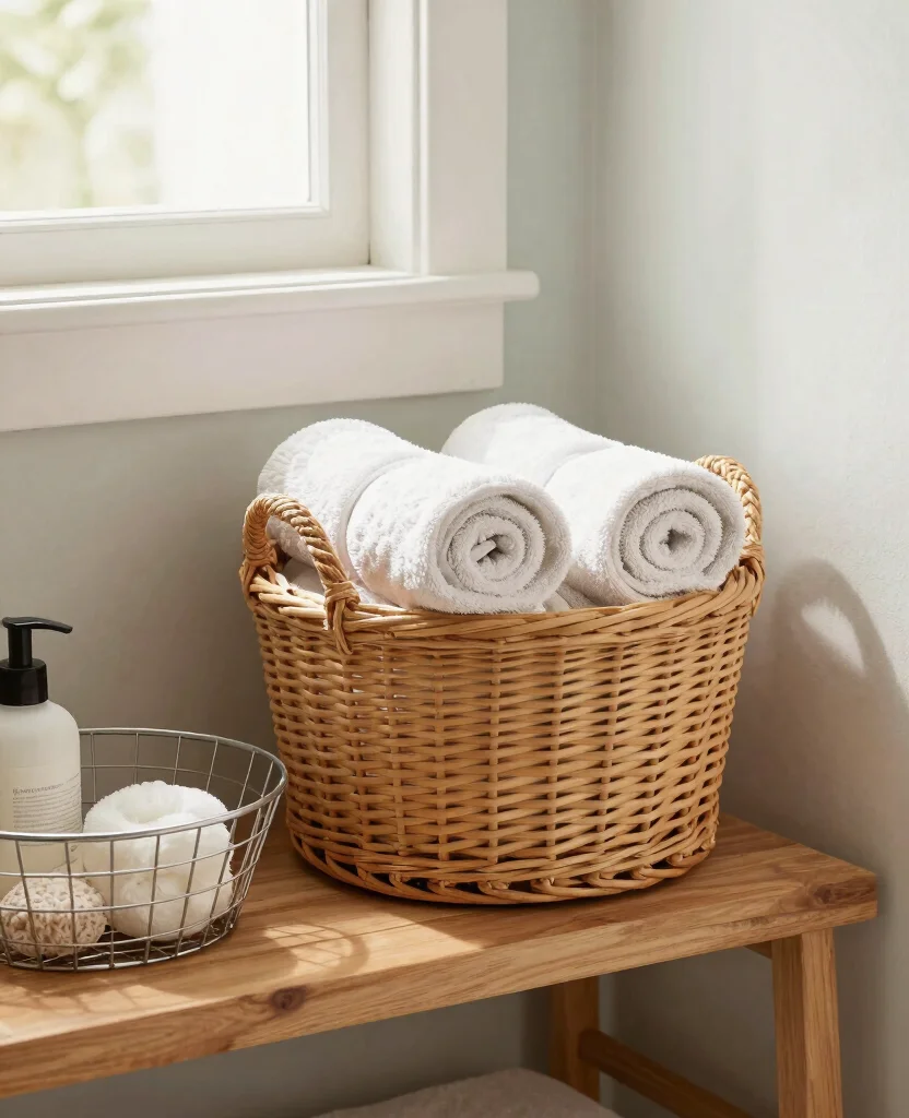 Transform Your Small Bathroom with Creative Storage Ideas for a Clutter-Free Oasis - 3. Decorative Baskets: Style Meets Function 1
