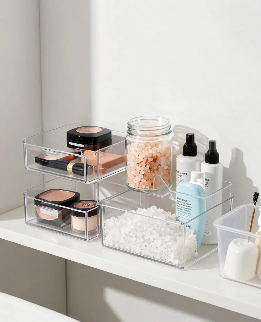 Transform Your Small Bathroom with Creative Storage Ideas for a Clutter-Free Oasis - 6. Clear Containers: Organized and Visible 1