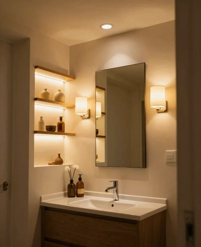 Transform Your Small Bathroom with Modern Luxury Decor Inspiration and Ideas - 10. Layered Lighting for Ambiance 1