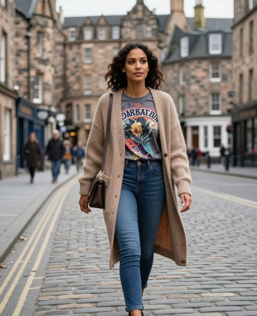 10 Stylish Scotland Outfits for August That Will Turn Heads! - 1. Cozy Cardigans Over Stylish Tees 1