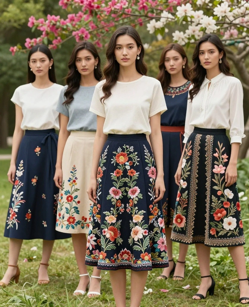 Transform Your Wardrobe with Stunning Skirt Embroidery Ideas to Try This Season - 1. The Floral Fantasy 1