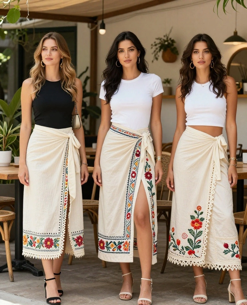 Transform Your Wardrobe with Stunning Skirt Embroidery Ideas to Try This Season - 8. Stylish Wraps 1