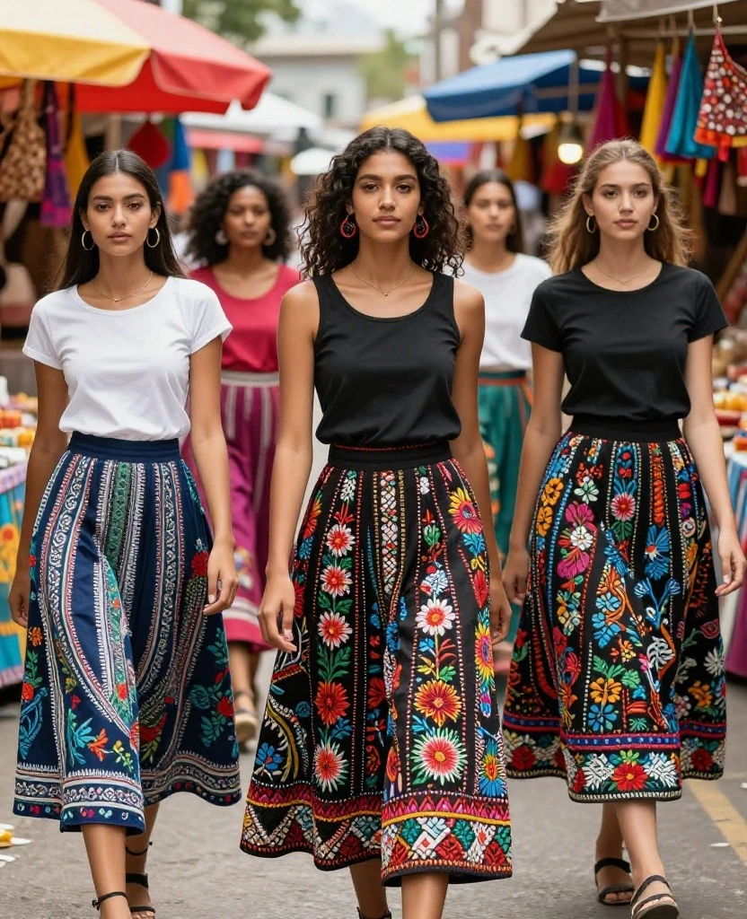 Transform Your Wardrobe with Stunning Skirt Embroidery Ideas to Try This Season - 9. Mixed Prints Delight 1